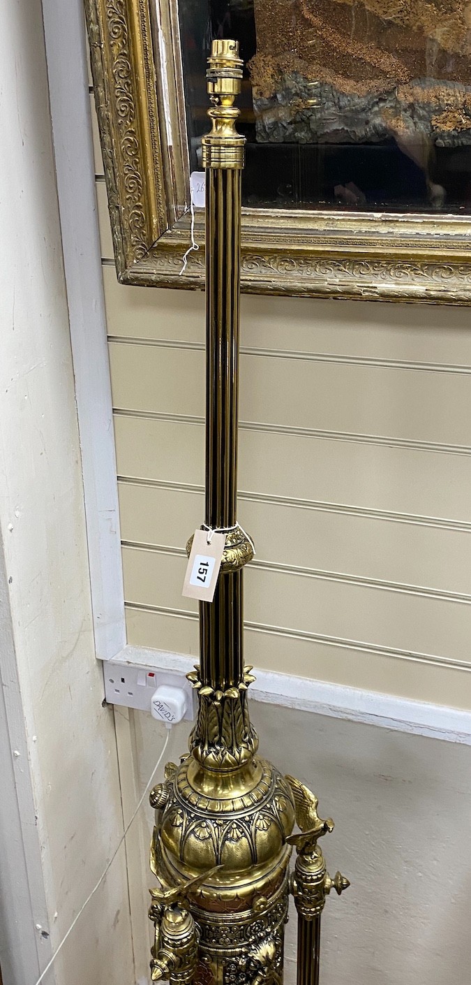 A large brass floor lamp, height 170cm